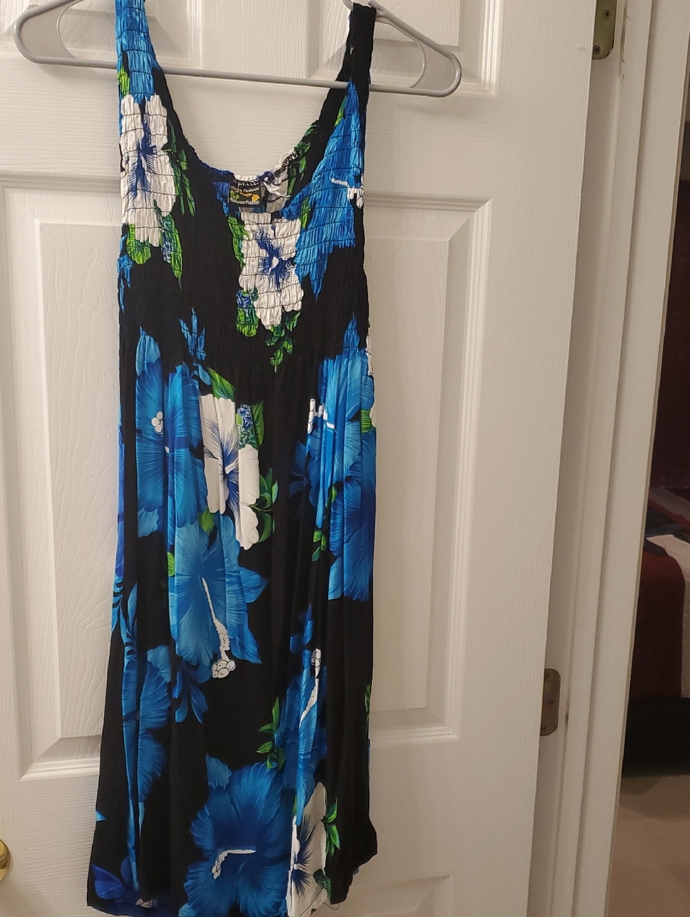 Black Maxi Dress with Blue Floral Print